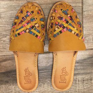 Anthropologie Latigo Slide Yellow Hibiscus Flats